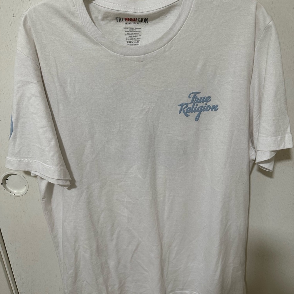 True Religion White Tee with Blue Logo